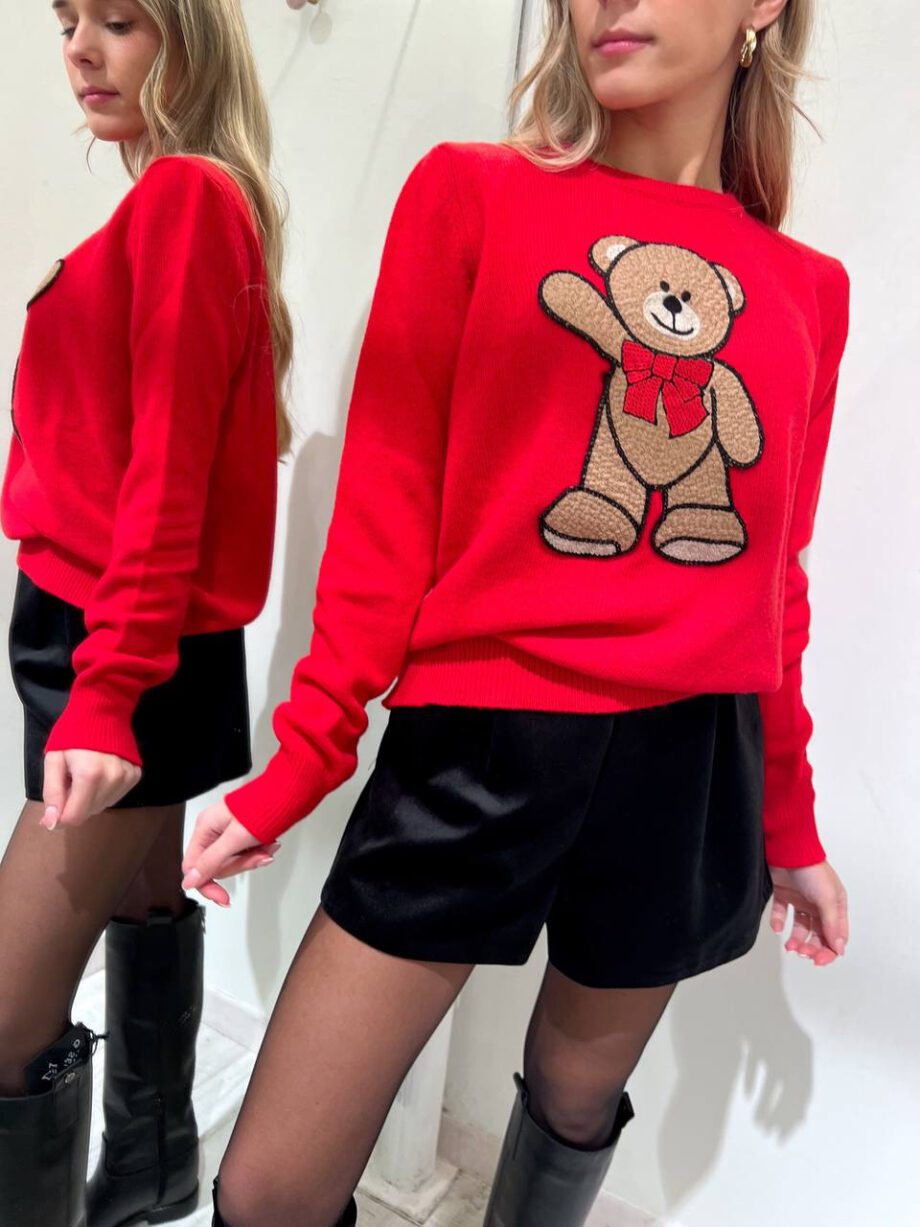 Shop Online Maglione rosso con patch orsetto Vicolo