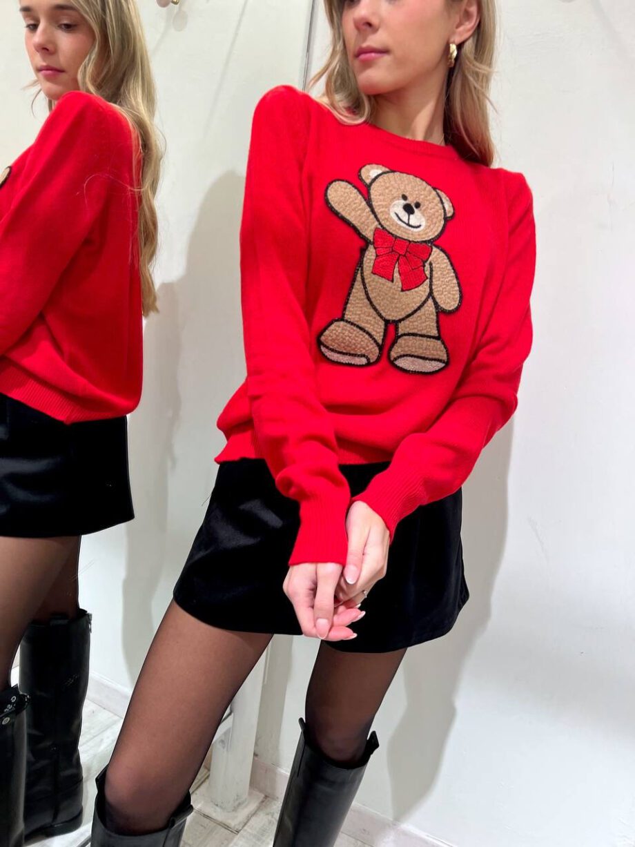 Shop Online Maglione rosso con patch orsetto Vicolo