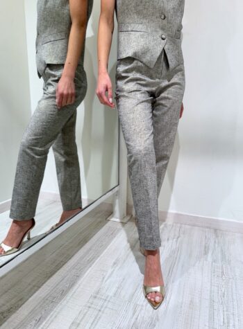 Shop Online Pantalone sigaretta grigio lurex oro in lino Vicolo