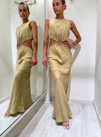Shop Online Vestito lungo cut out beige lino Vicolo
