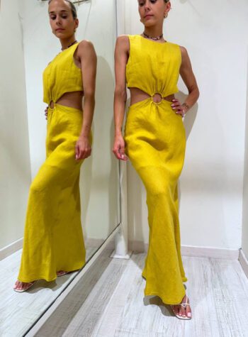 Shop Online Vestito lungo cut out giallo senape lino Vicolo