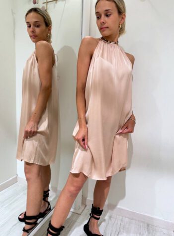 Shop Online Vestito corto in raso rosa nude scollo halter Vicolo