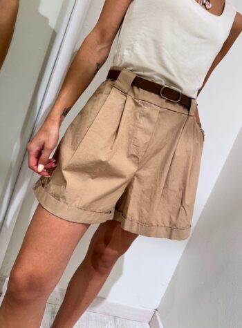 Shop Online Short in cotone con cintura nocciola HaveOne