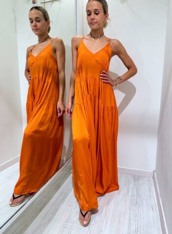 Shop Online Vestito lungo arancione balze Vicolo