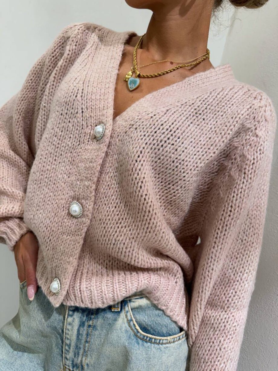 Shop Online Cardigan corto rosa cipria bottone perla HaveOne