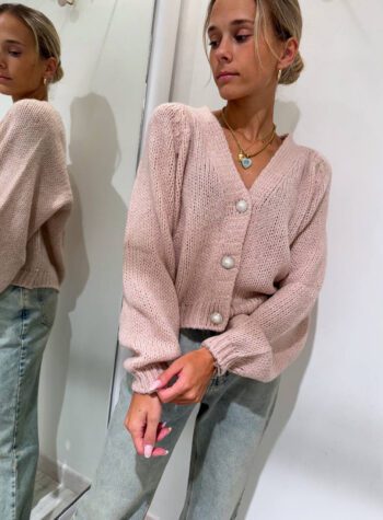 Shop Online Cardigan corto rosa cipria bottone perla HaveOne