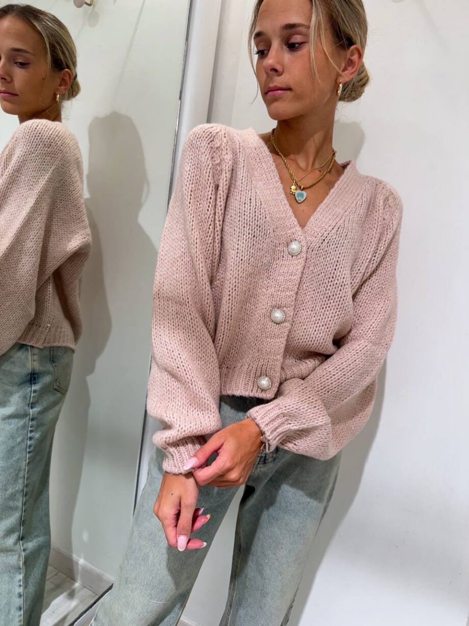 Shop Online Cardigan corto rosa cipria bottone perla HaveOne