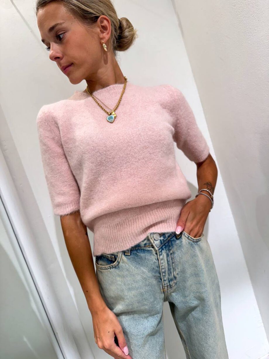 Shop Online Maglia con pelo rosa cipria mezza manica HaveOne