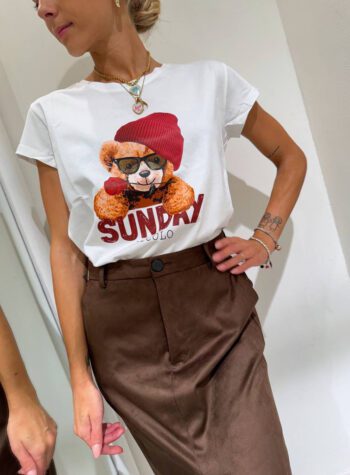 Shop Online T-shirt bianca stampa teddy sunday rosso Vicolo