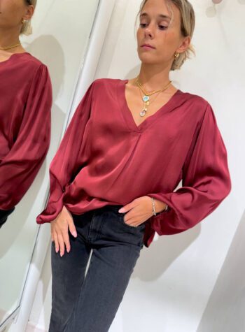 Shop Online Blusa satin scollo V bordeaux HaveOne