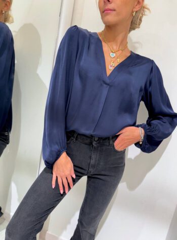 Shop Online Blusa satin scollo V blu HaveOne