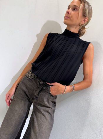 Shop Online Blusa smanicata nera rigata Susy Mix Élite