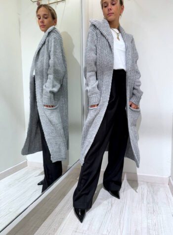 Shop Online Cardigan lungo in maglia grigio AnnaRita N