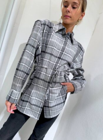 Shop Online Camicia check grigia con cintura Vicolo