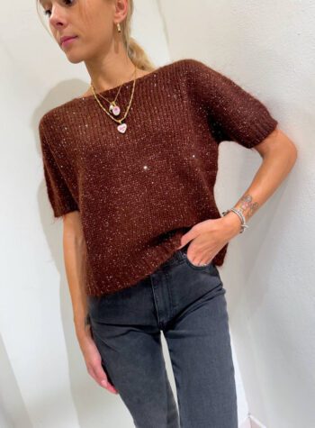 Shop Online Maglia cioccolato con paillettes in mohair Kontatto