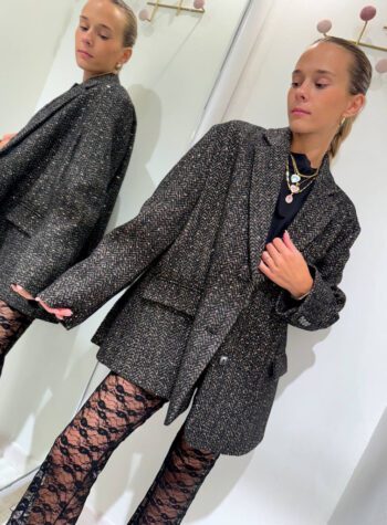 Shop Online Blazer oversize nero in tweed paillettes Vicolo