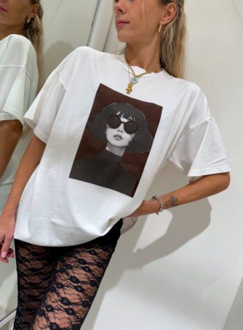 Shop Online T-shirt ampia bianca stampa marrone Vicolo