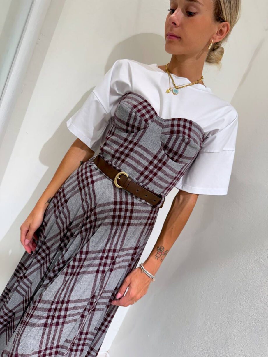 Shop Online Vestito midi check grigio e bordeaux Souvenir