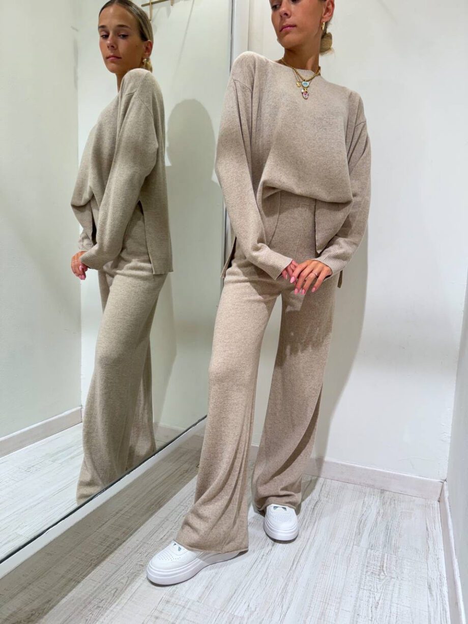 Shop Online Pantalone palazzo in maglia beige Souvenir