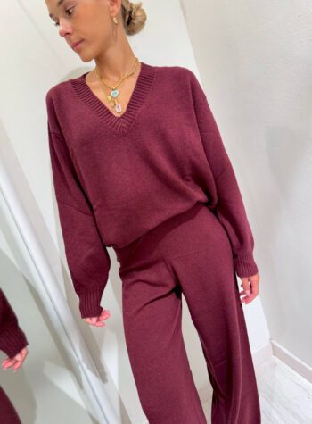 Shop Online Pantalone palazzo in maglia vino Kontatto