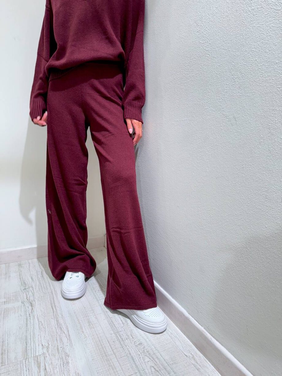 Shop Online Pantalone palazzo in maglia vino Kontatto