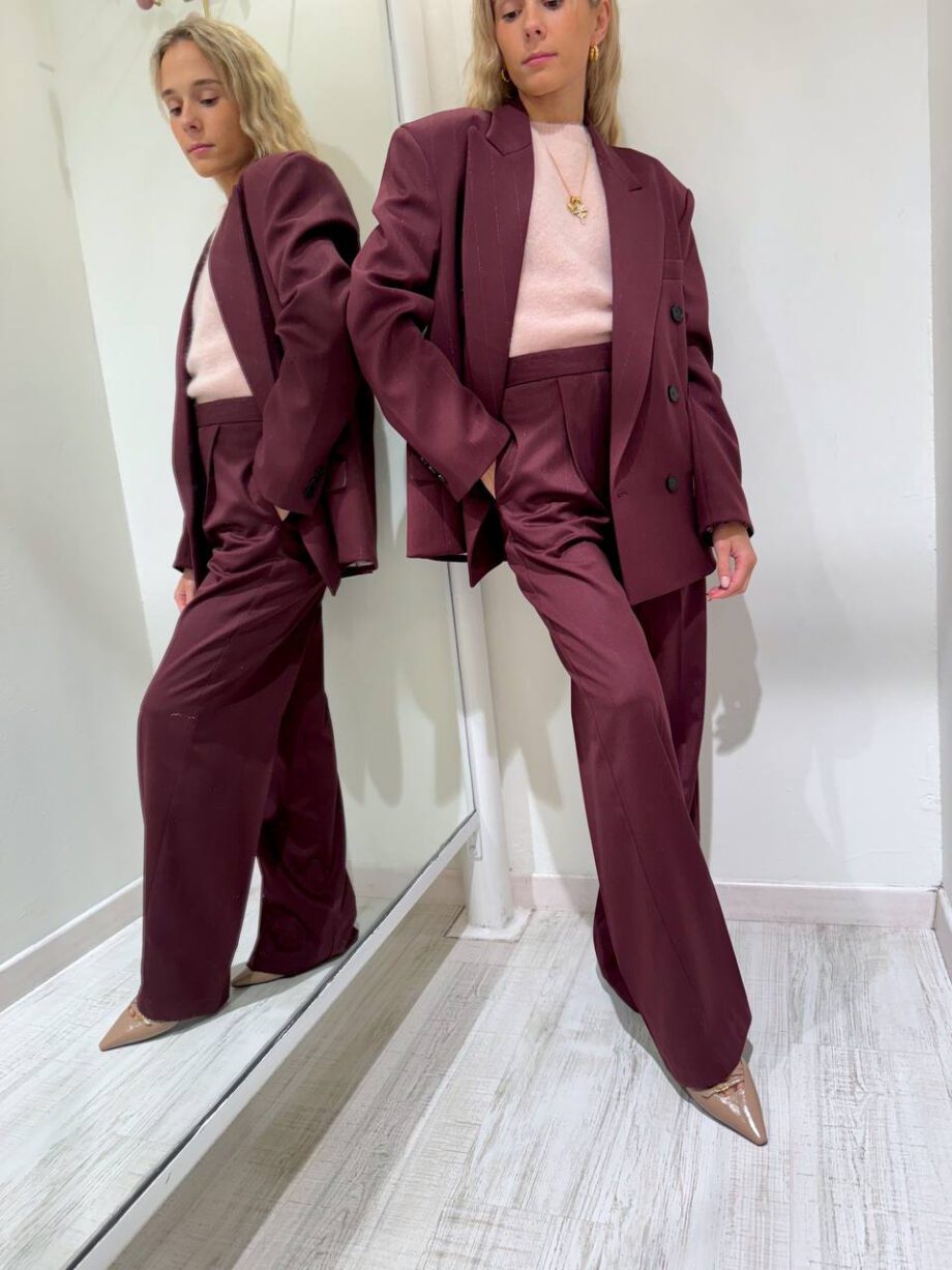 Shop Online Pantalone palazzo bordeaux gessatura glitter Vicolo