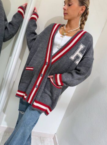 Shop Online Cardigan grigio college patch HaveOne