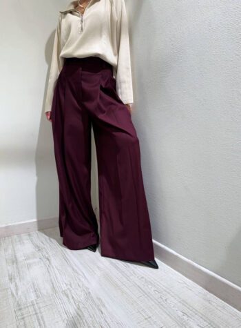 Shop Online Pantalone wide leg bordeaux pinces Vicolo