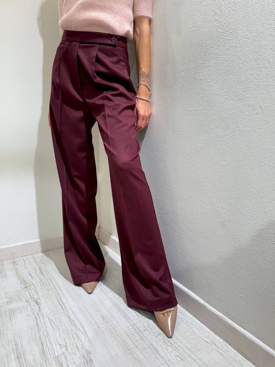 Shop Online Pantalone palazzo bordeaux gessatura glitter Vicolo