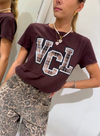 Shop Online T-shirt bordeaux stampa check VCL Vicolo