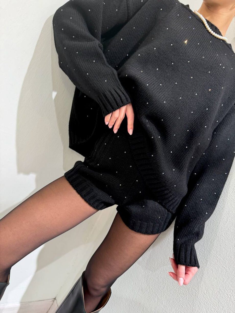 Shop Online Short in maglia neri con strass Vicolo