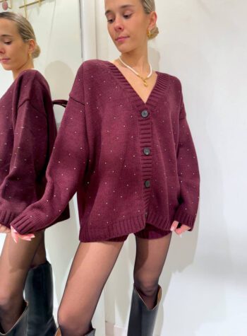 Shop Online Short in maglia bordeaux con strass Vicolo