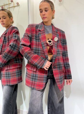 Shop Online Blazer grigio e rosso tartan con spilla Vicolo