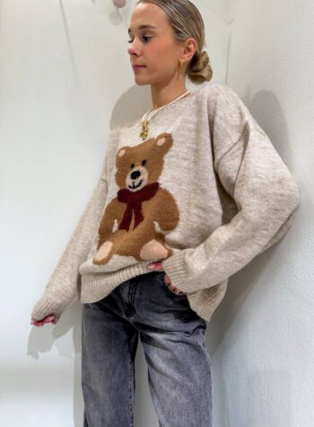 Shop Online Maglione beige con stampa orso Kontatto