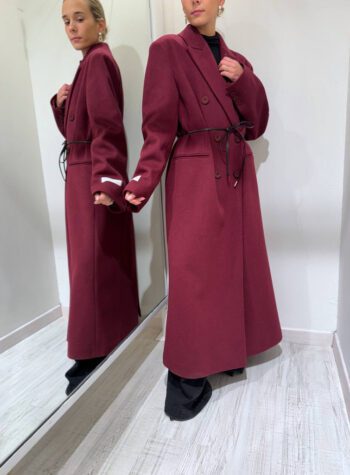 Shop Online Cappotto lungo bordeaux con cintura HaveOne