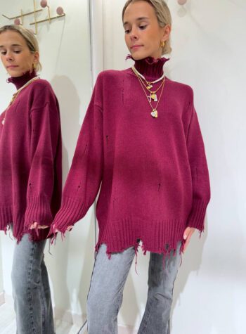 Shop Online Maglione ampio bordeaux con rotture Vicolo