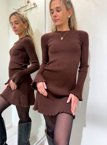 Shop Online Vestito corto in maglia cioccolato rouches Vicolo