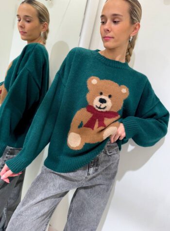 Shop Online Maglione verde con stampa orso Kontatto