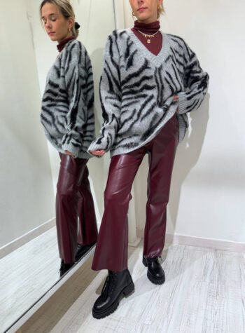 Shop Online Pantalone bordeaux in ecopelle zampetta HaveOne