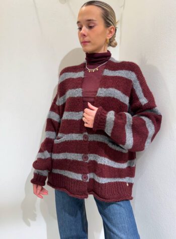 Shop Online Cardigan over a righe grigio e bordeaux Souvenir