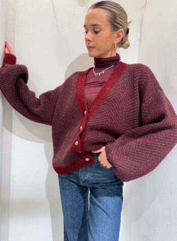 Shop Online Cardigan ampio bordeaux e grigio spigato Souvenir