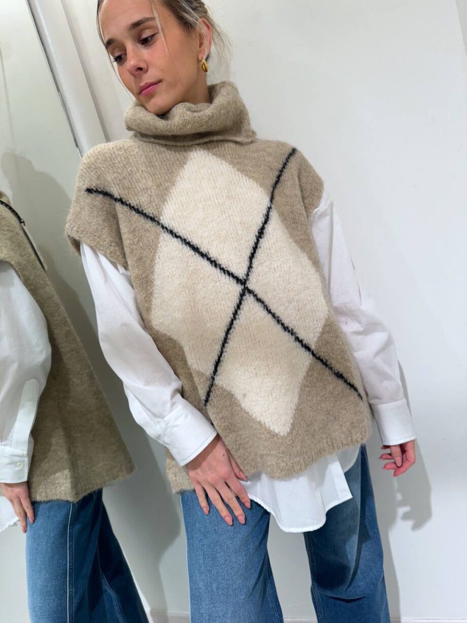 Shop Online Gilet oversize beige rombo HaveOne