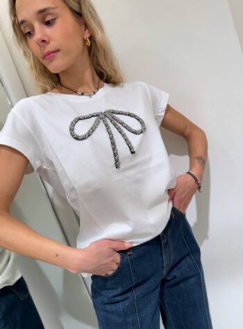 Shop Online T-shirt bianca applicazione fiocco Vicolo