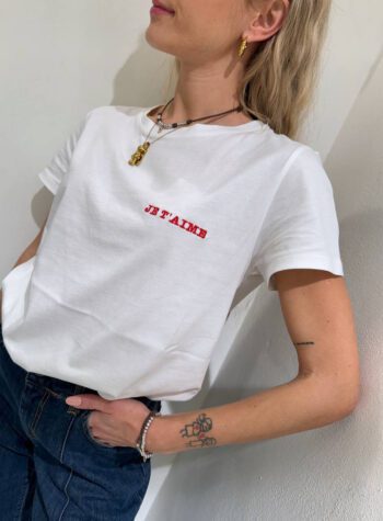 Shop Online T-shirt basic bianca ricamo “love me” Vicolo