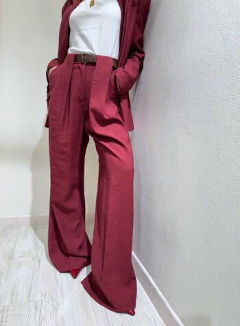 Shop Online Pantalone palazzo bordeaux con cintura HaveOne