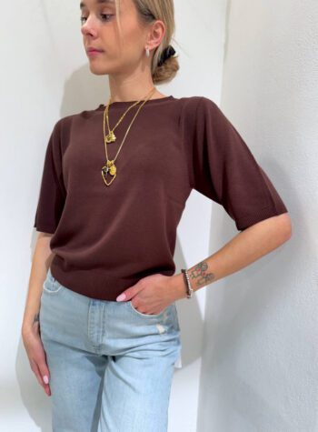 Shop Online Maglia avana in viscosa mezze maniche Kontatto