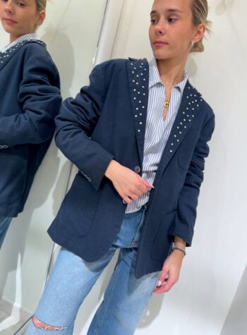 Shop Online Blazer vintage blu strass e patch Vicolo