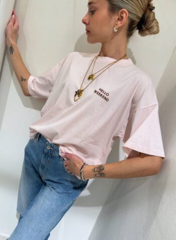 Shop Online T-shirt oversize rosa hello weekend Vicolo