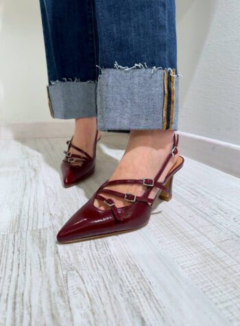 Shop Online Slingback Melania bordeaux vernice con fibbie Gisèl Moirè